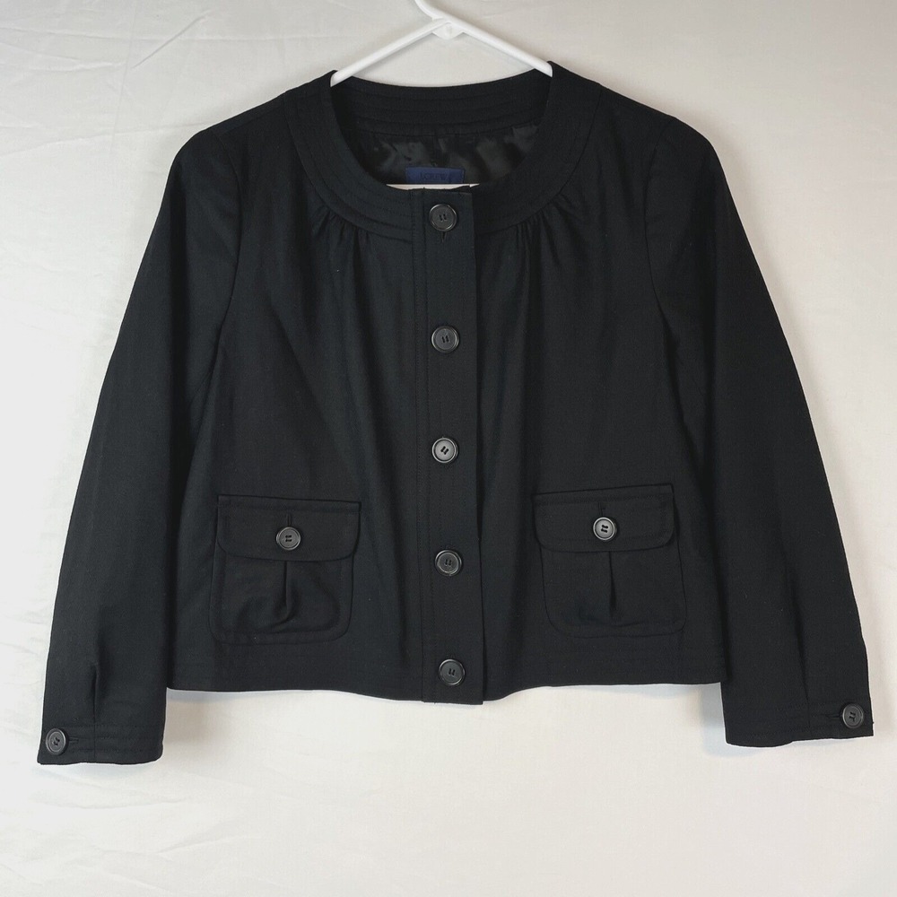J Crew Jacket Women's Size 4 Black Henley Neck Wool Lined Office Career‎ Short